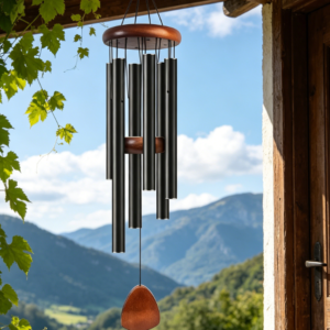 Large Aluminium Wind Chime, 37", Zen Atmosphere, Classic Black with Wind Catcher, Unisex Gift