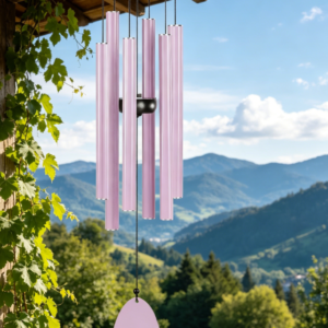 Outdoor Deep Tone Wind Chime, Large Soothing Melodic, 32" Pink Coated Aluminium, Memorial Gift